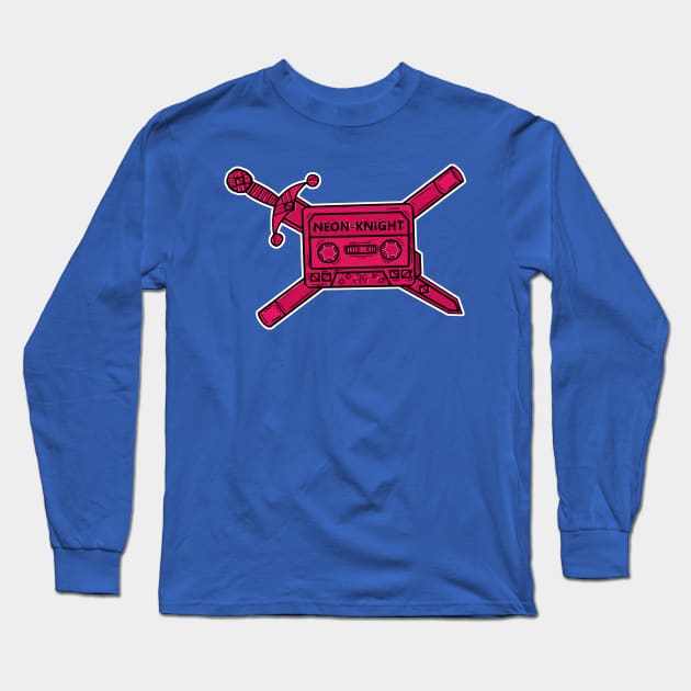 Neon Knight Pink Cassette and Sword Crest Long Sleeve T-Shirt by JonGrin